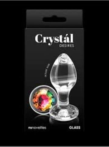 Crystal Desires Glass Round Gem Butt Plug Small Rainbow